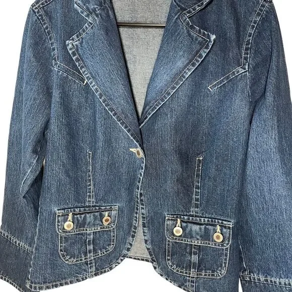 Caribbean Joe Denim Blazer Jacket Sz M - Picture 3 of 7